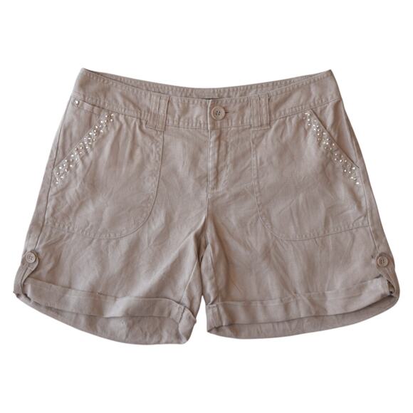 INC International Concepts Rhinestone Linen Shorts Size 4 Casual Summer Style - Picture 1 of 6